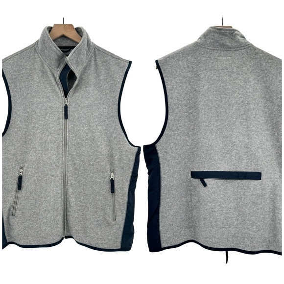 Vintage 90s GAP Fleece Vest Gray Navy Blue Sleeveless Zipper Pockets | Large - Picture 1 of 7
